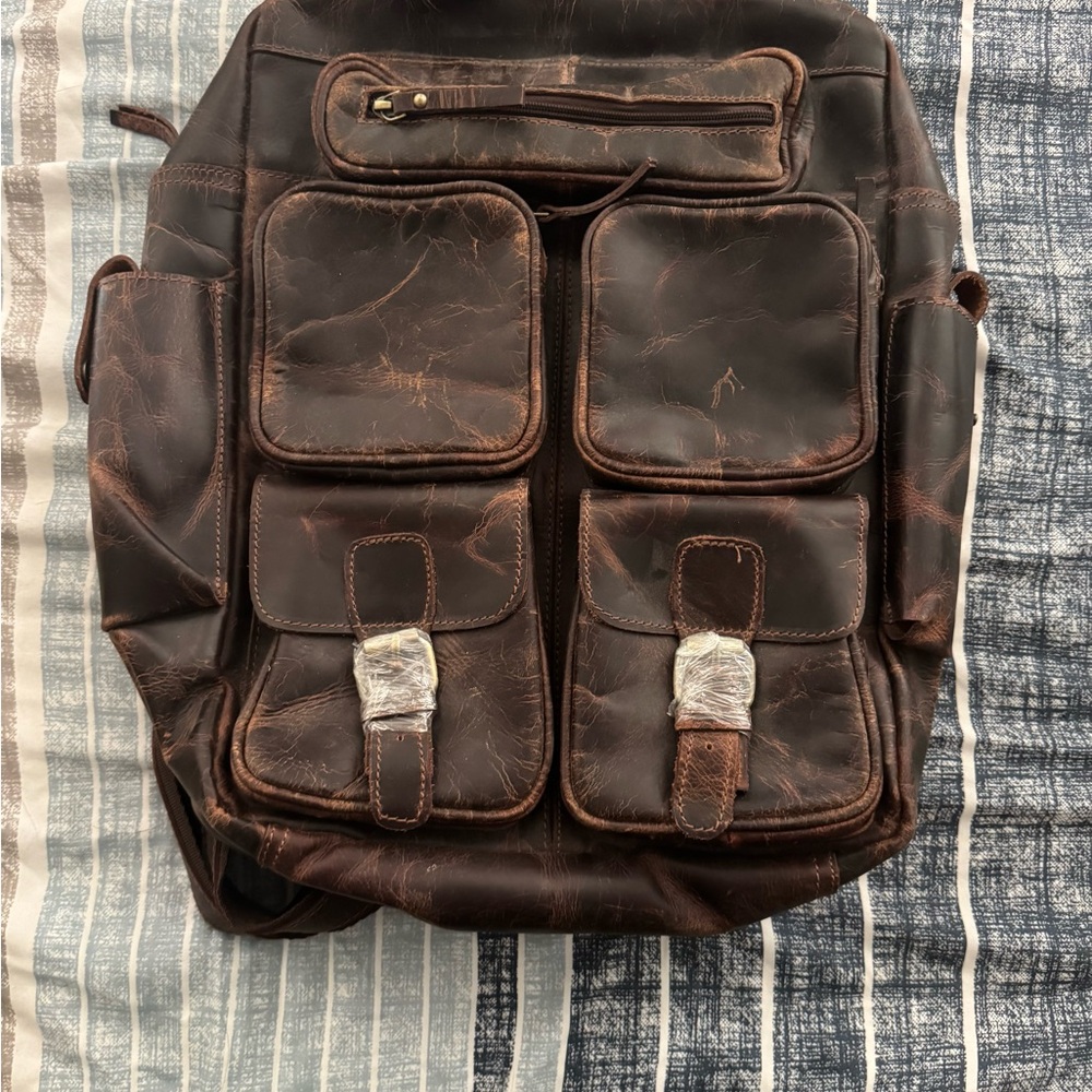 Genuine Leather Rugged Dark Brown backpack